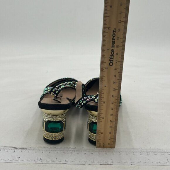 Women Pointed Toe Slingback Wedding Pumps Chunky Low Heel Rhinestone Sandals - Picture 5 of 8